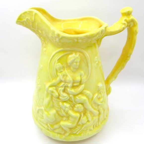 Vintage Yellow Relief Pitcher Cherubs Signed HEM ’77 “Tudir” Studio Pottery - Picture 1 of 14